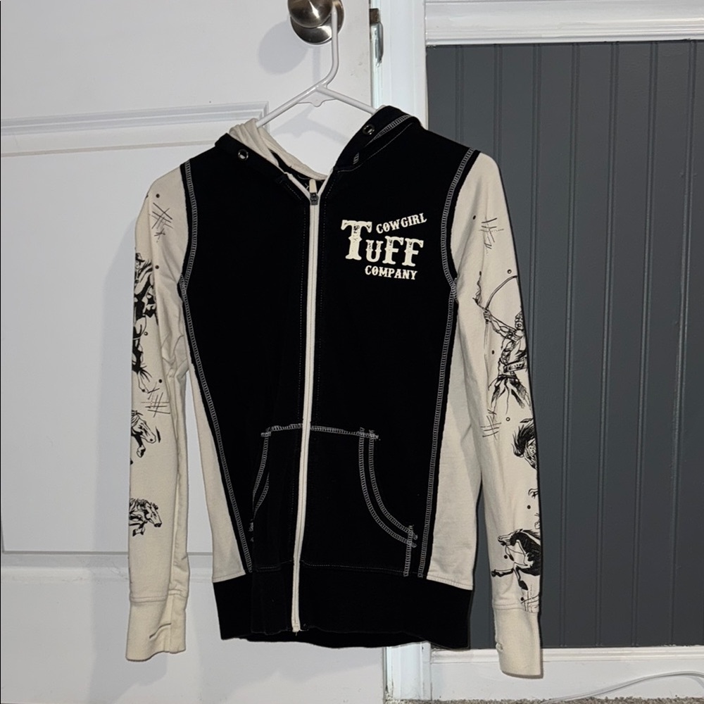 Cowgirl Tuff Black and Cream Graphic Zip-Up